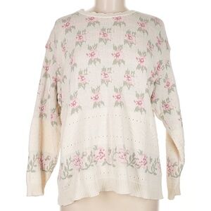 Chic Floral Knit Sweater in Cream and Pink